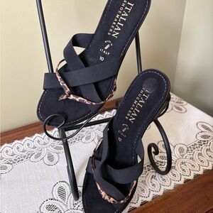 Italian Shoemakers Black Sandals with Leopard-Print Accent